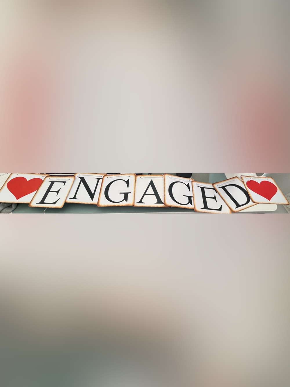 Engaged Letter Banner - White and Black with Red Hearts